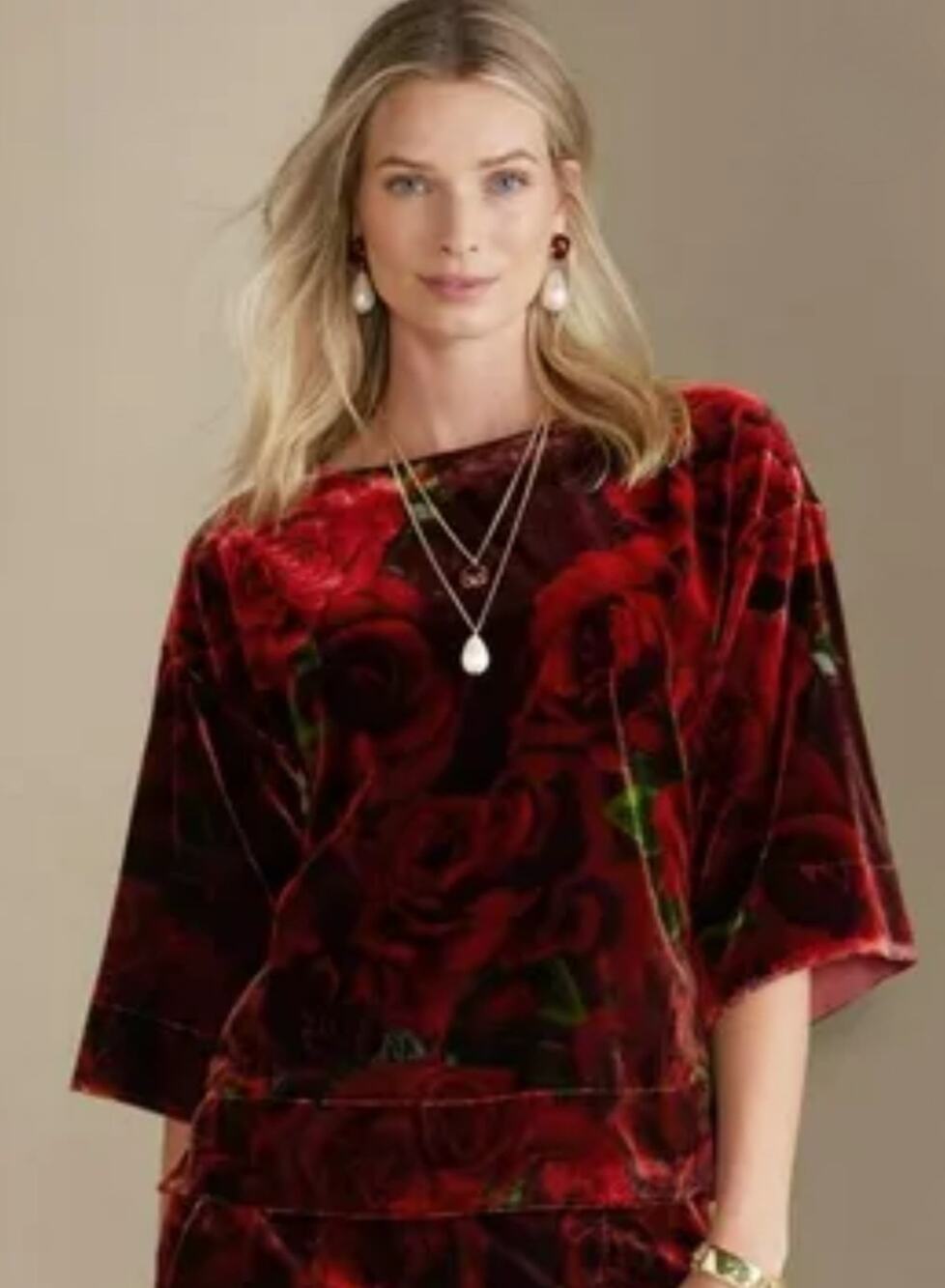 Soft Surroundings Aria Velvet Top Womens PXL Floral Rose Romantic Victorian